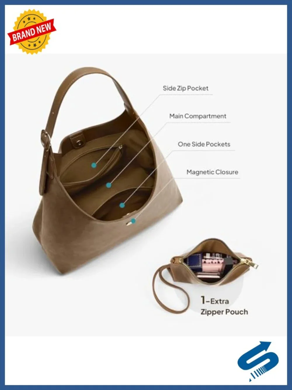 Slouchy Hobo Bag for Women Large Shoulder Handbag with Wallet PU Leather Tote